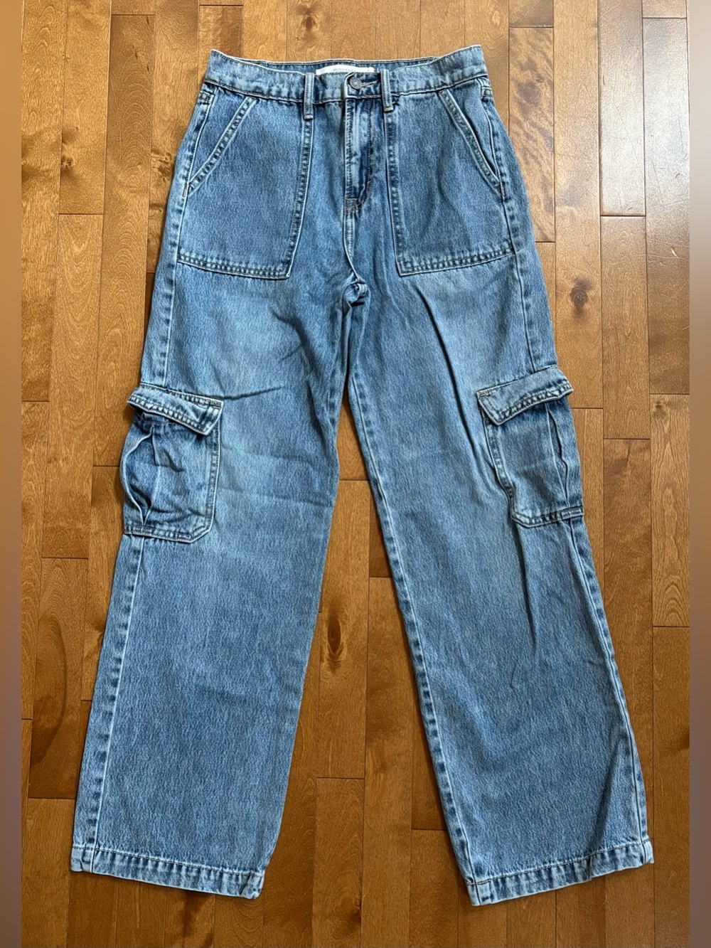 Hidden Jeans Womens Size 26 High Rise Wide Leg Cargo Jeans Light Medium Wash